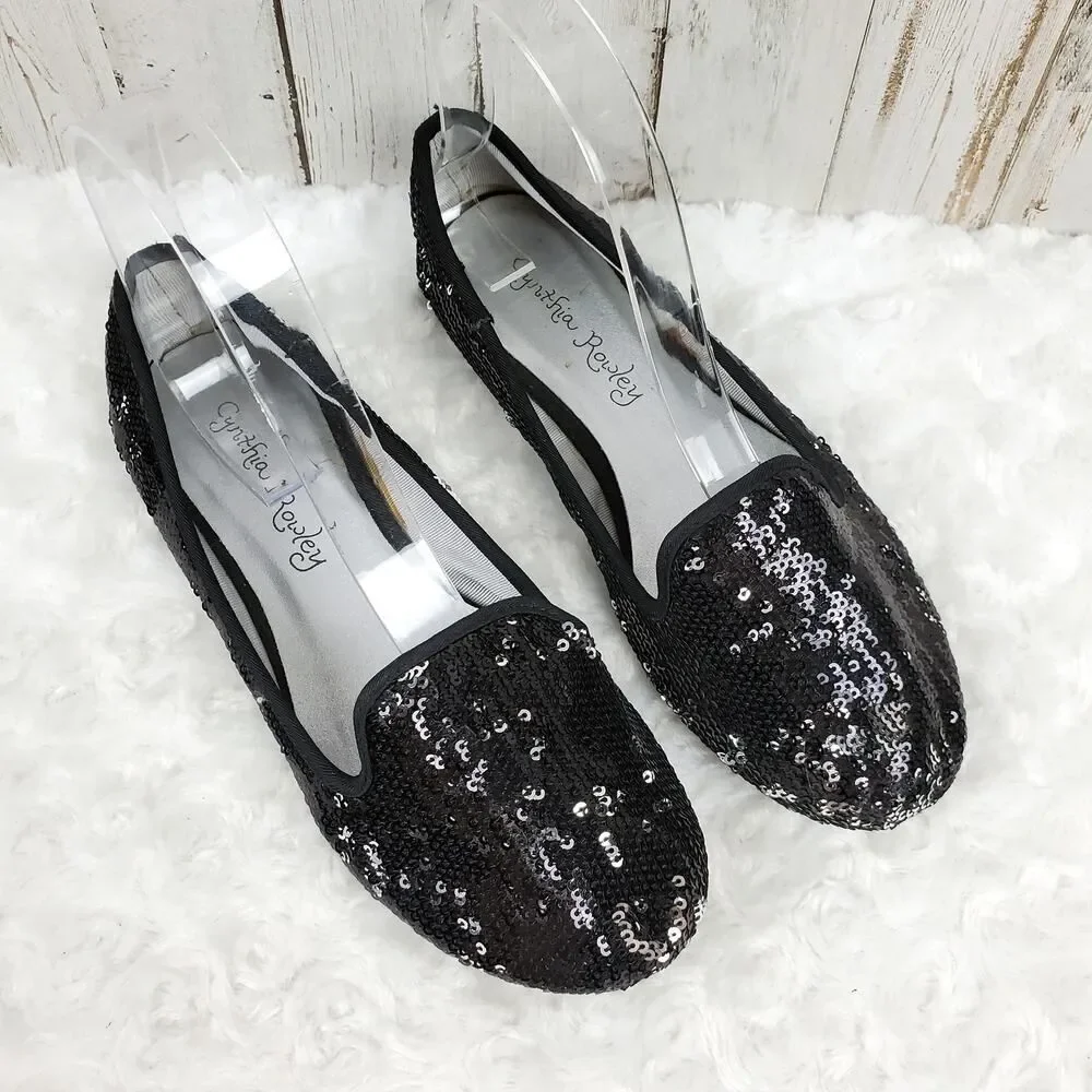 Cynthia Rowley Sequin Embellished Flats Black Size 3